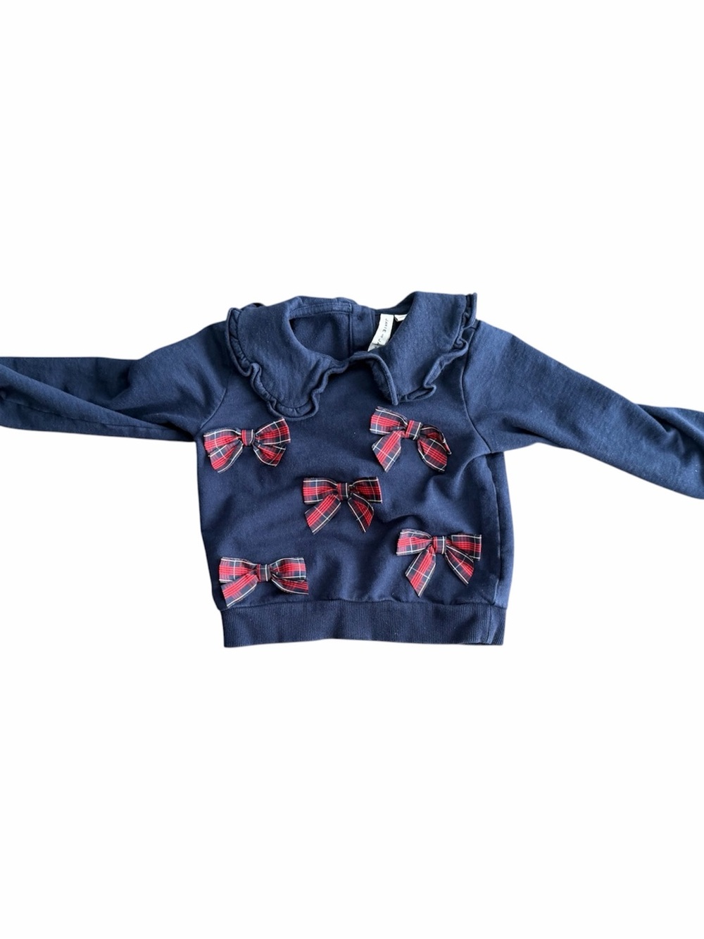 Janie and Jack Navy Top with Red Plaid Bows